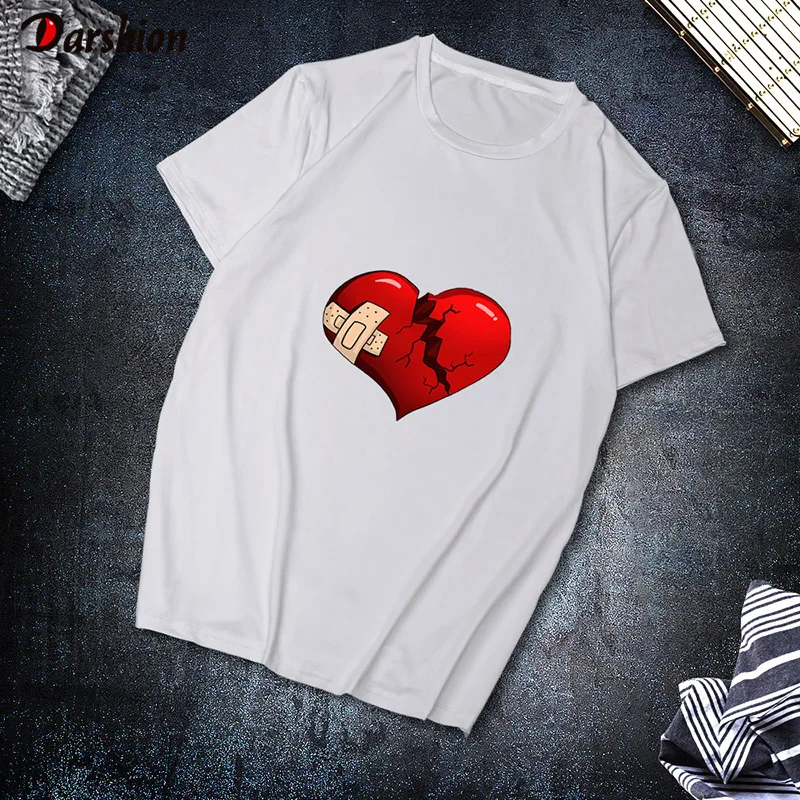 

Women Tshirt New Harajuku Fashion Printed Broken Heart Aesthetic Tumblr T-Shirt Black White Graphic T Shirts Tee Shirt Femme