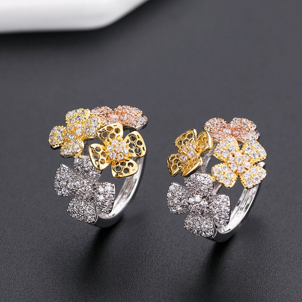White Gold Роскошный цветок AAA кубический циркон Эффектные серьги-кольца для женщин золотой цвет Свадьба Африка Свадебный круг обручи подарок - Окраска металла: White Gold