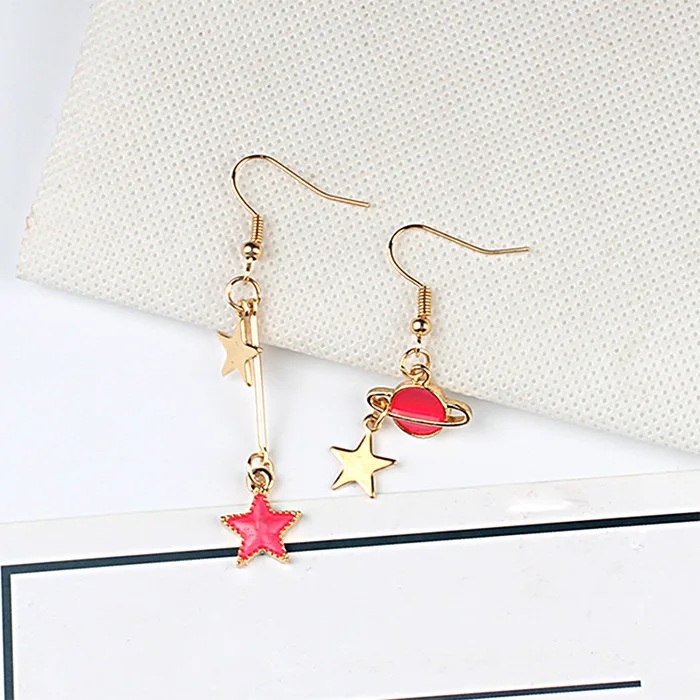 Style 15 Новые модные голубые космические вселенные серьги в виде Луны и звезды для женщин золотого цвета Вселенная планета круг Асимметричные Длинные Серьги - Окраска металла: Style 15