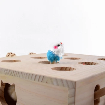 

Solid Wooden Cat Toy Puzzle Interactive Toys Whack A Mole Shape Hamster Funny Wooden Box For Playing Cat Supplies