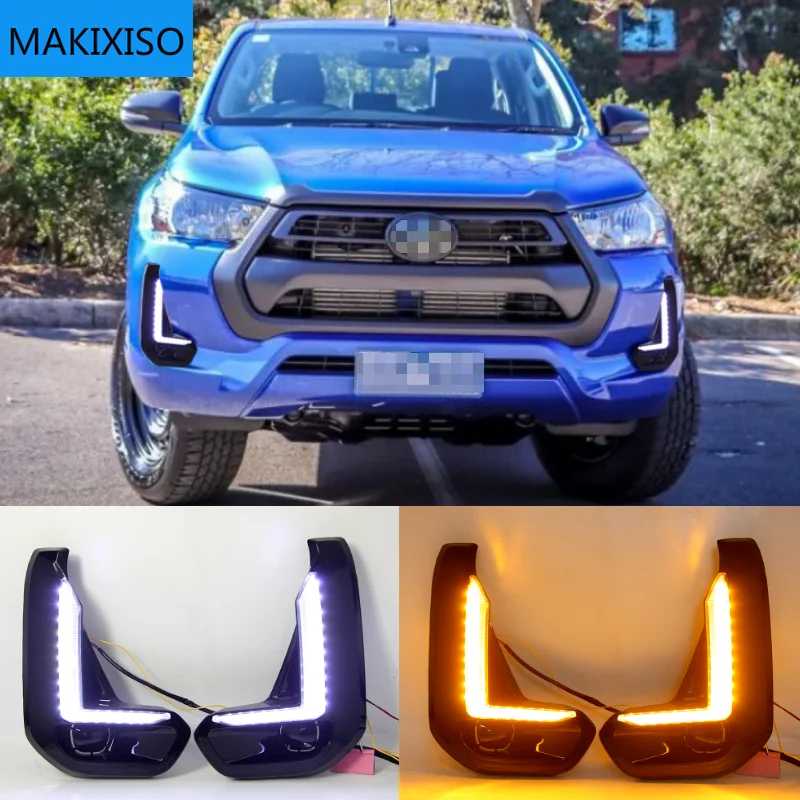 

For Toyota Hilux Revo 2020 2021 LED DRL Daytime Running Lights with Turn Signal Bumper Fog Light Driving Lamp