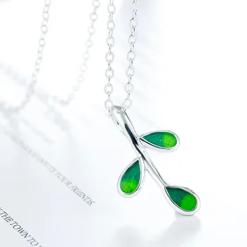 

925 Sterling Silver Green Leaf Charm Pendant Choker Necklace For Girl Women Statement Jewelry dz869