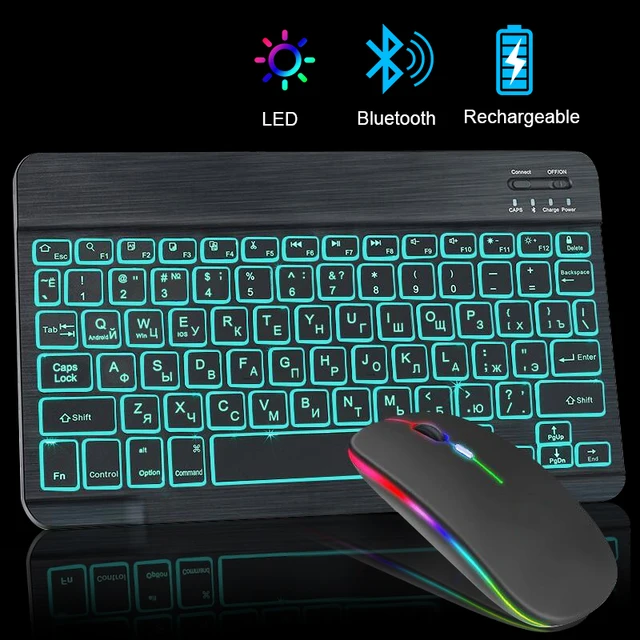 RGB Bluetooth Keyboard and Mouse Rechargeable Wireless Keyboard Mouse Russian Spainsh Backlight Keyboard For Tablet ipad Laptop 1