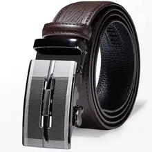 Hi-Tie High Quality Genuine Leather Automatic Buckle Belts Men Brand Silver Metal Buckle Brown Leather Formal Trouser Belts 2020 tanie i dobre opinie Formalne Adult Cowskin CN (pochodzenie) 3 5cm Stałe 8 5cm DG-2104 Pasy 4 5cm Men s Male Belt Cowhide Leather belt 3 5cm Wide