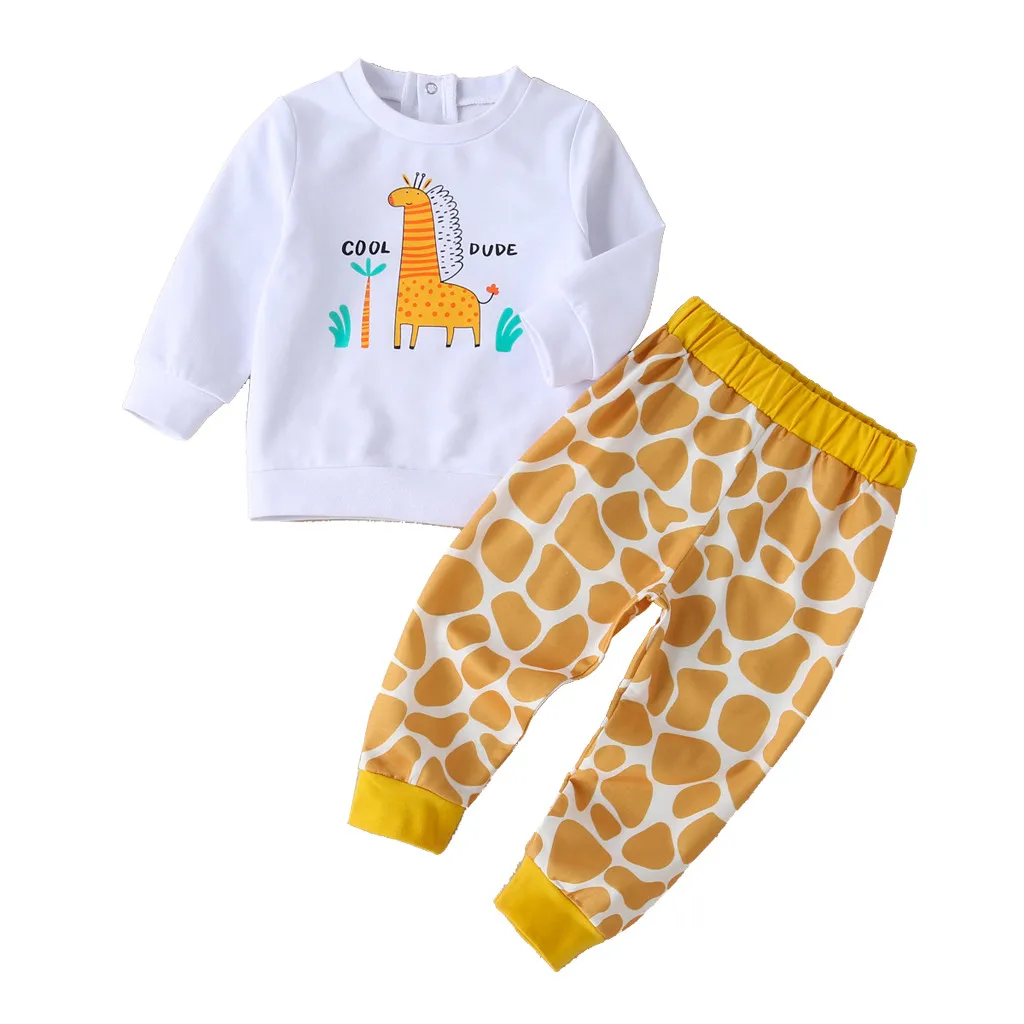 Топы с рисунком жирафа для новорожденных мальчиков и девочек+ штаны; Спортивный костюм; одежда для новорожденных; одежда для детей;# E30