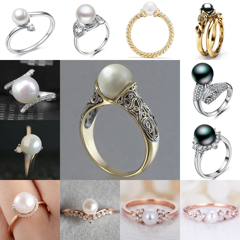 Huitan Romantic Simulated Pearl Rings For Women Luxury Wedding Anniversary Accessories Engagement Rings For Female Wholesale