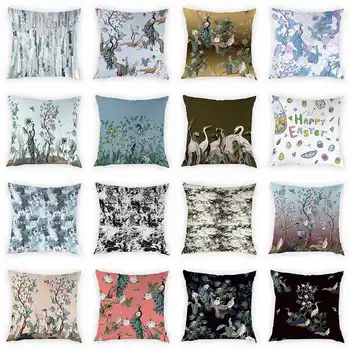 

45x45cm Bird Pattern Decorative Pillow Red-crowned Crane Peacock Floral Peach Skin Cushion Pillow Cover Decorative Cushion Cover