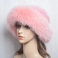 New Genuine Real Natural Knitted Mink Fur Hat Cap Luxury Women Handmade Knit Fashion Winter Headwear Warm Real Fox Fur Beanies 3