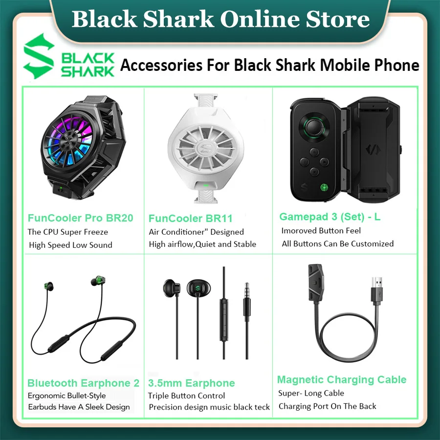 Black Shark FunCooler Pro BR20 FunCooler BR11 Gamepad 3 (Set) - L Bluetooth Earphone 2 3.5mm Earphone Magnetic Charging Cable afbeelding