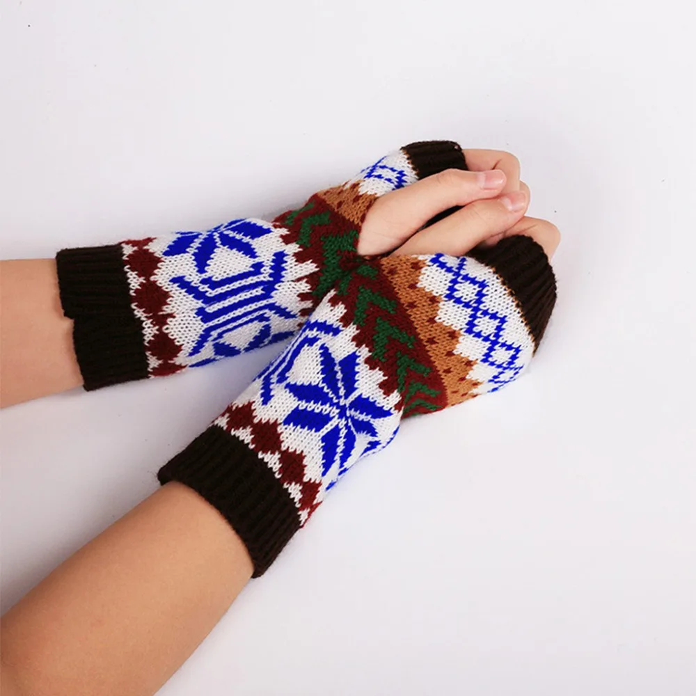 Christmas snowflake gloves knit women's girls mittens ski gloves kid half-finger gloves guantes de nieve para mujer 30S18 (4)