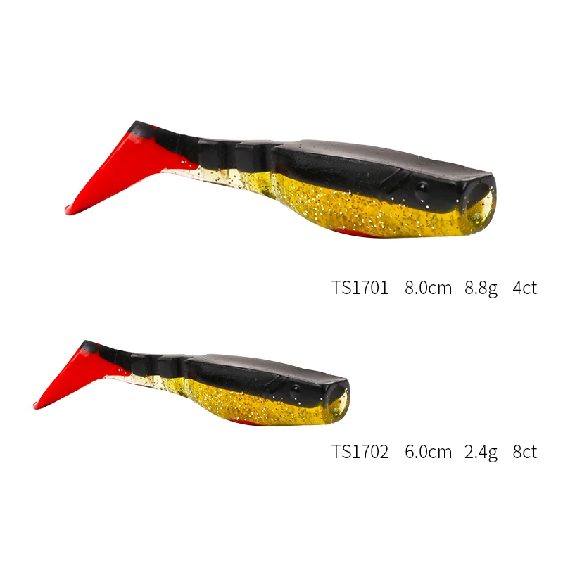 TSURINOYA для рыбалки Мягкая приманка TS1701/TS1702 многосекционные T-хвост рыбы 4 шт./8 шт. искусственные мягкие червь приманки Шад мягкие Swimbait