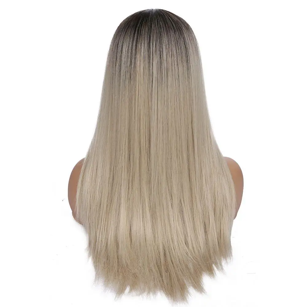 Ombre Blonde Wignee, длинные прямые волосы, синтетический парик для женщин, блонд, натуральные волосы средней части, Термостойкое волокно для черных/белых женщин - Цвет: Ombre Blonde