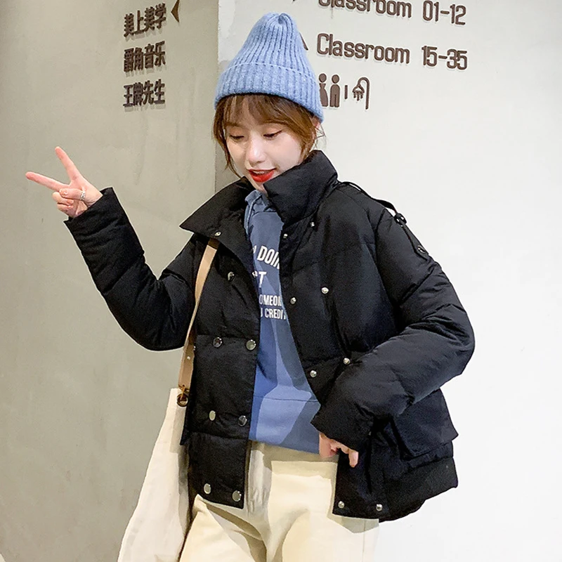 Женское зимнее черное короткое пальто, куртка Harajuku, уличная одежда, корейская мода, парки, одежда для женщин, ветровка xxl - Цвет: Черный