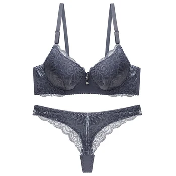 

Lingerie Female Underwear Sexy Lace Women Bra Set Wire Bras Thongs Panty Set Solid Color Gather Adjustable Breathable Soft Bras