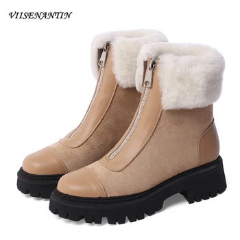 

Korean Version Snow Boots Women's Autumn Winter New Thick-soled Ankle Boots Wild Front Zipper Thick Heel Fleece Short Boots
