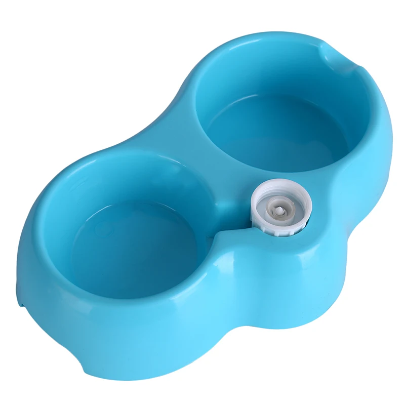 blue Двойные миски для собак, кошек, кормушка для еды и воды, миска для кормления, диспенсер для бутылок, фонтан для питья котенка - Цвет: blue