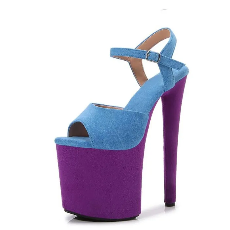

Crossdresser Unisex Sandals 20cm Thin Heels Platform Pumps Flock Shoes Woman Party Mixed Colors Stripper Catwalk Shows Stilettos
