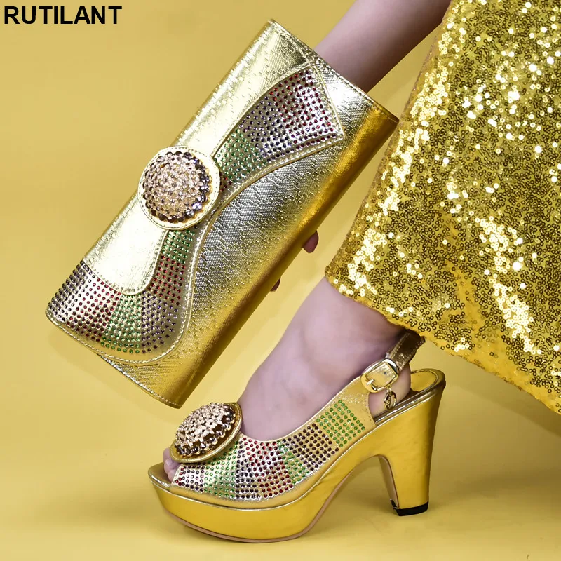 

New Arrival Italian Ladies Shoes and Bags To Match Set with Rhinestone African Shoes and Bags Matching Set Pumps Women Shoes