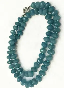 

5x8mm Brazilian Aquamarine Faceted Gem Abacus Beads Necklace 18"