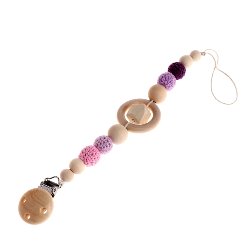 Baby Kids Wooden Beaded Pacifier Holder Clip Nipple Teether Dummy Strap Chain