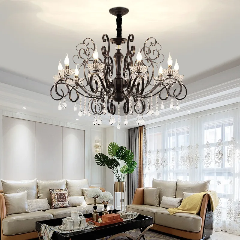 

American candle crystal chandelier creative iron light luxury Nordic postmodern living room bedroom dining room lamps