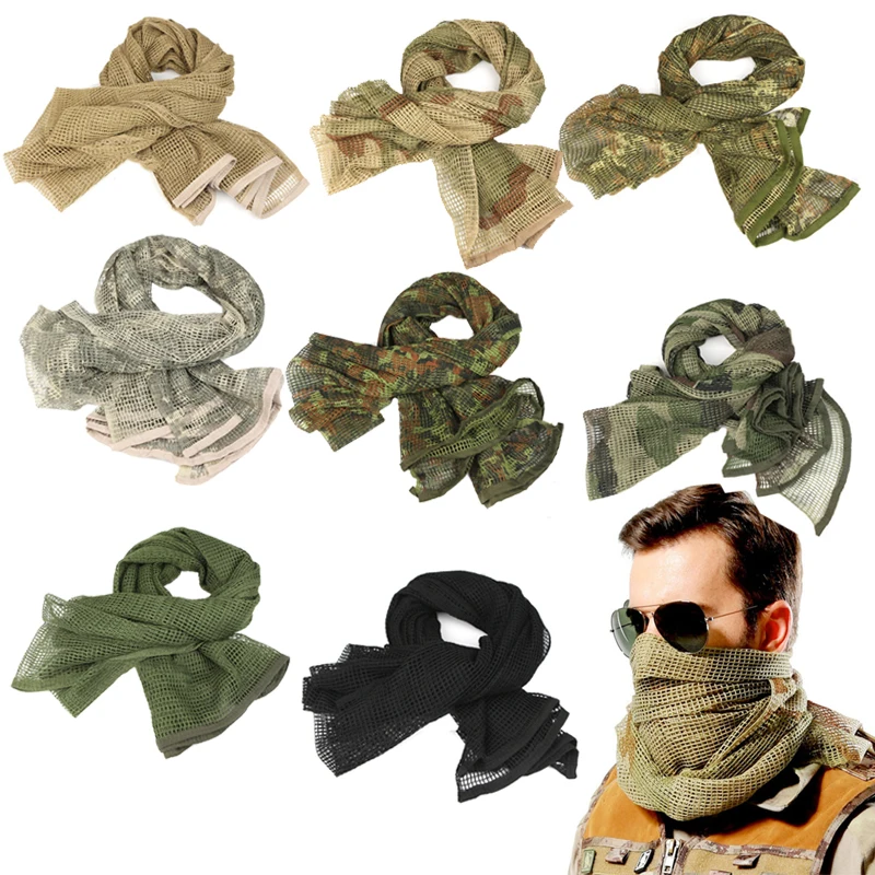 

Military Tactical Scarf Camouflage Mesh Neck Scarf KeffIyeh Sniper Face Scarf Veil Shemagh Head Wrap for Outdoor Camping Hunting