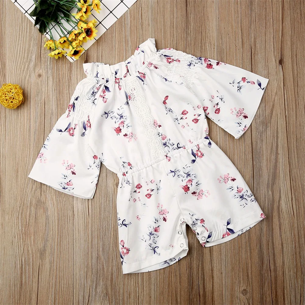 Детские комбинезоны для девочек ясельного возраста; цветочный кружевной комбинезон; Короткий комбинезон; летняя одежда; Праздничная пляжная одежда; От 1 до 4 лет