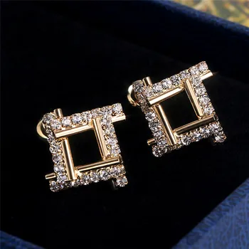 

Cute Female Small Square Earrings Elegant Rose Gold Rhinestone Earrings Vintage Wedding Stud Earrings For Women