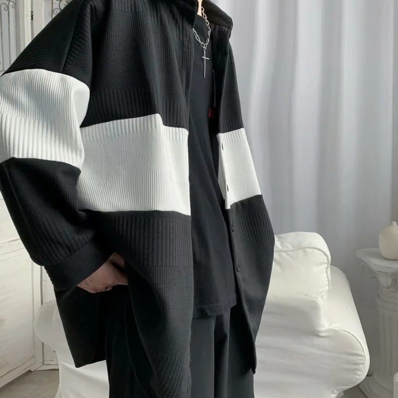 

Men's Jacket 2020 Autumn new slim solid color cardigan striped print jacket loose casual personality youth men's wear