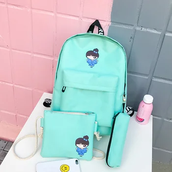 

new candy-colored canvas backpack large capacity lightweight breathable wear-resistant student school bag three-piece backpack