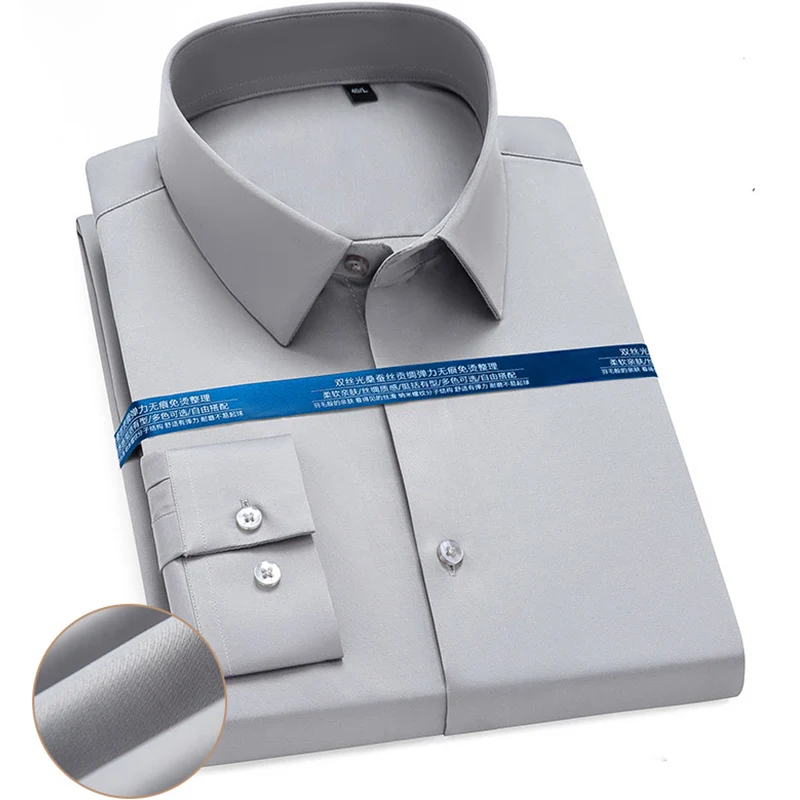 Luxury Grade Anti-wrinkle Non-iron Shirts For Mens Long Sleeve Pocket-less Formal No Trace Business Slim Fit Social Smart Shirt