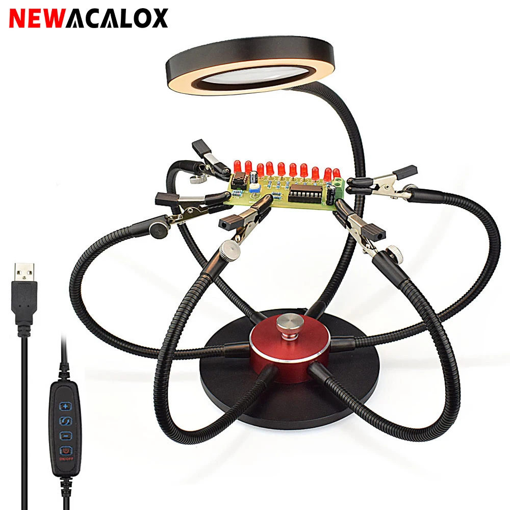 - NEWACALOX Soldering Helping Hands 3X USB Glasses Magnifier Soldering Station Third Hand Tool Rotary Bench Vise Table Clamp