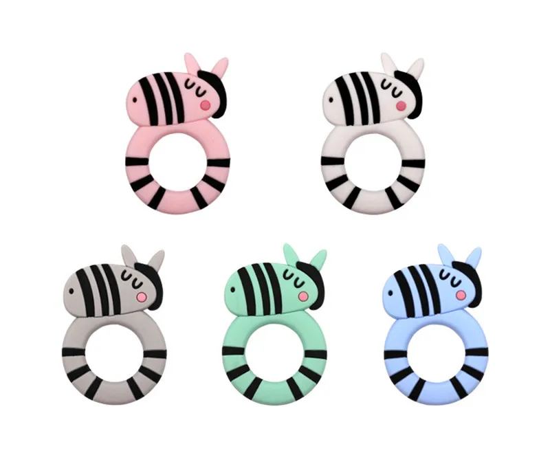 New 1Pcs BPA Free Silicone Teethers Food Grade Tiny Zebra Shaped DIY Teething Necklace Baby Shower Gifts Cartoon Animals Teether