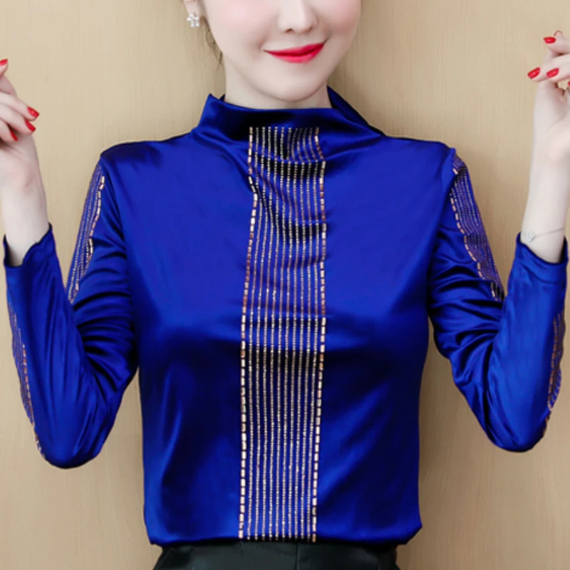 Autumn Long Sleeve Blouse Women Blusas Mujer De Moda 2021 Turtleneck Plsu Size Tops Womens And Blouses C259 | Женская одежда