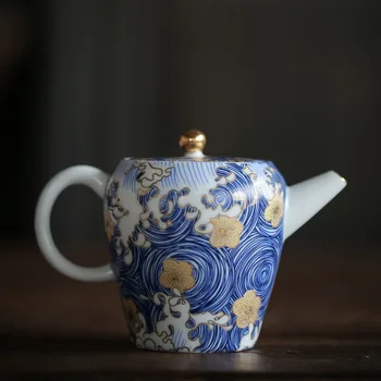 

Chinese Style Starry Enamel Tea Pot Ceramic Blue And White Teapot Pot Full Flowers Tieguanyin Kung Fu Tea Set Household Kettle