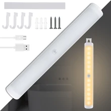 BORUiT Luz LED con Sensor de movimiento para debajo del armario, luz de dormitorio con gancho, inducción USB, 12 LED, Control de armario, cocina, luz nocturna