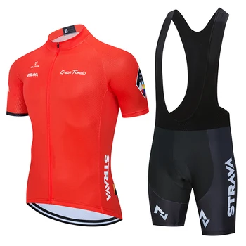 

2020 STRAVA Red Cycling Jersey Set Bicycle Clothes Men's Clothing Breathable Cycling Clothing Set