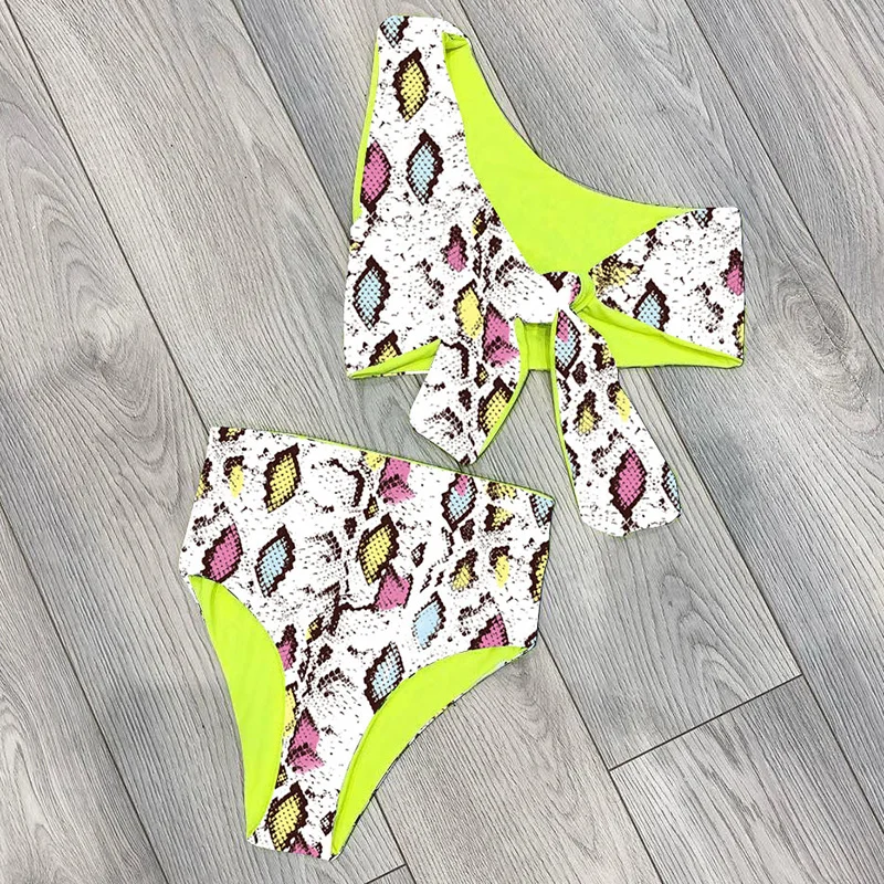 

Sexy One Shoulder Bikini 2019 Swimwear Women Brazilian Snake Print Swimsuit High Waist Bikinis Set Leopard Push Up Bathing Suit