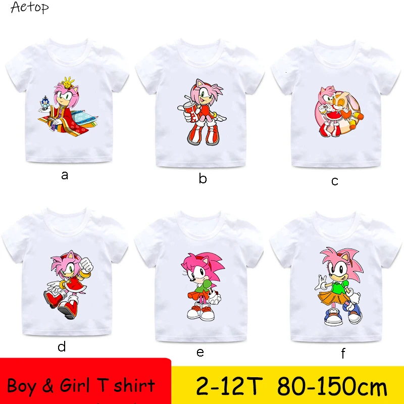 Популярная белая футболка из хлопка с изображением Соника amy rose hedgeg, детские летние топы с круглым вырезом, Детская футболка с героями мультфильмов, одежда для малышей