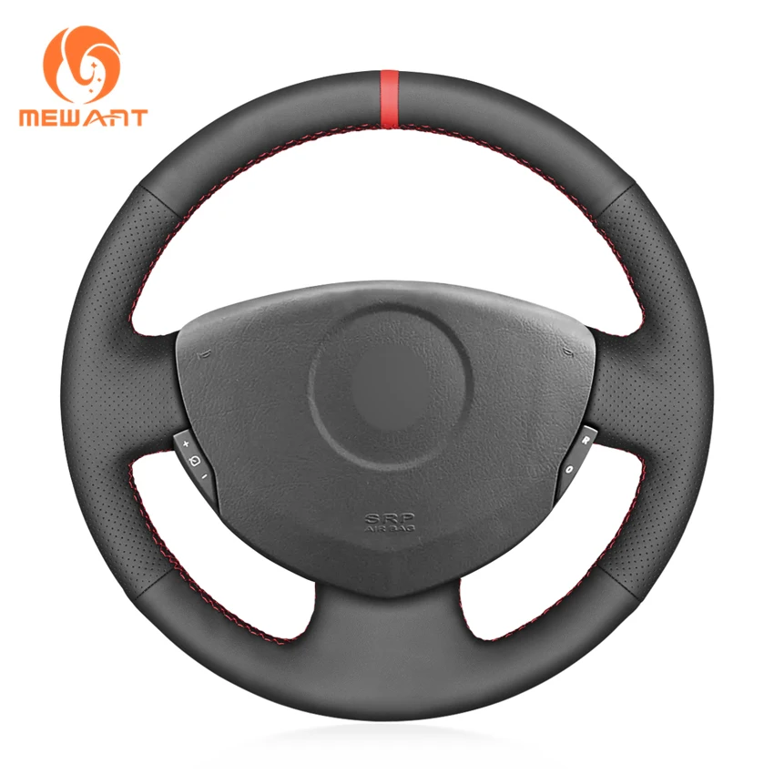 MEWANT Hand-stitched Black Artificial Leather Steering Wheel Cover for Renault Clio 2 2001-2008 Twingo 2 2007-2014 Dacia Sandero