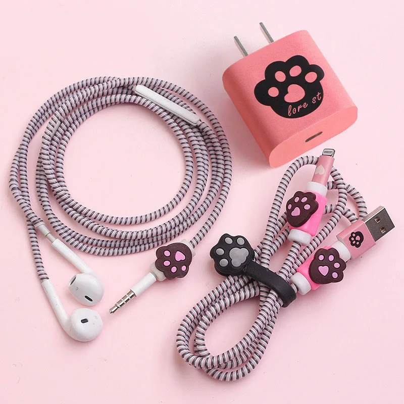 For iphone 12 Cable Protector Set With Cable Winder Charger Stickers Spiral Cord Protector for 18/20 W Charging Data Cable