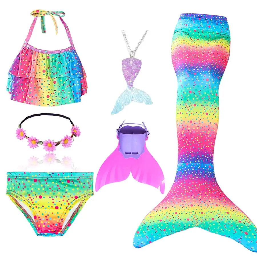 Детский женский костюм Ариэль, купальный костюм русалочки с хвостом и моноластами - Цвет: Package 2