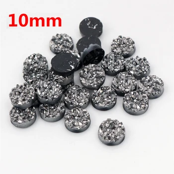 

New Fashion 10mm 40pcs Gun Black Colors Natural ore Style Flat back Resin Cabochons For Bracelet Earrings accessories T3-14