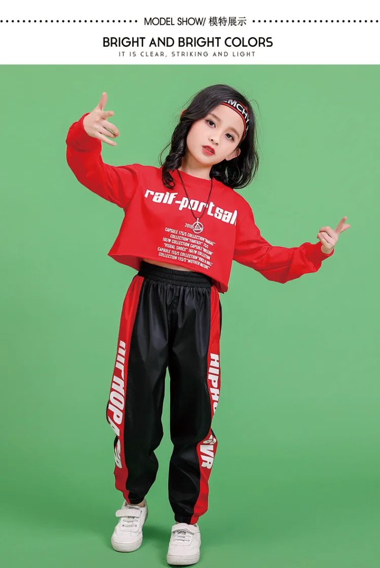 Jazz Dance Costumes Hip Hop Kids Long Sleeve Hooded Crop Top Jogger Pants Girls Hiphop Clothes Street Dance Stage Show Wear (10)
