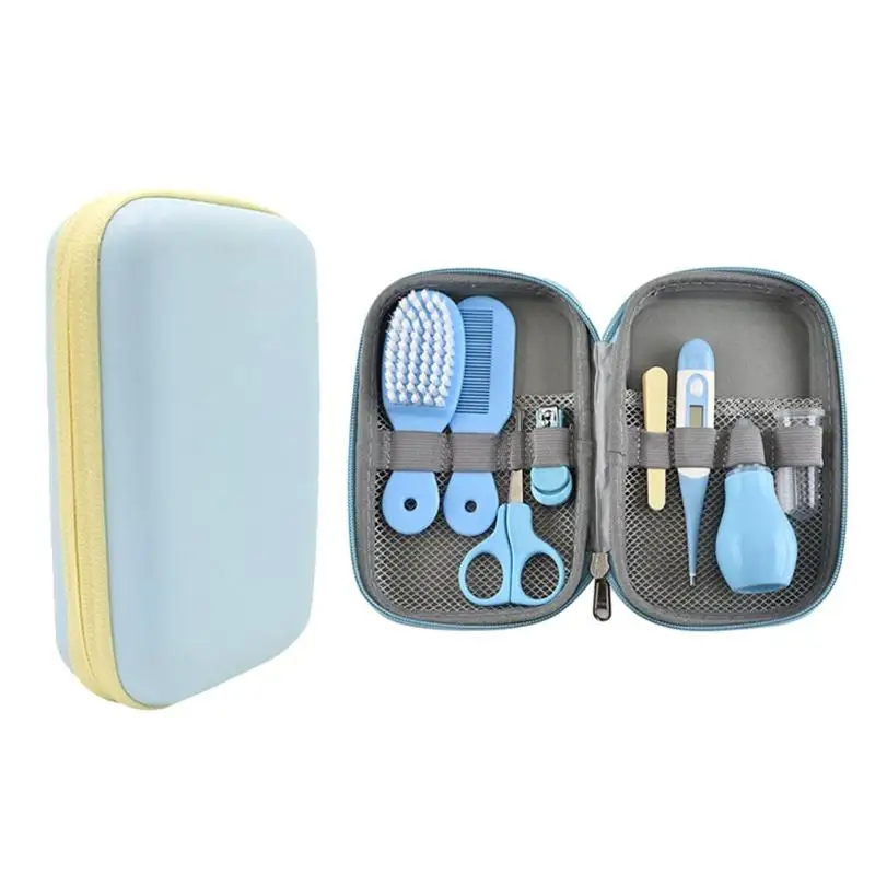 8 шт. набор для ухода за ребенком с кусачками для ногтей Sniffers расческа зубная щетка ножницы медицинская аптечка комплект для ухода за младенцем - Цвет: Синий