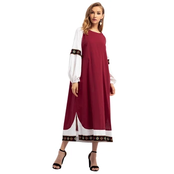 

Women's Muslim Middle East Wind Autumn Winter New Temperament Commuter Women's Lantern Sleeve Split Long Dress