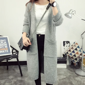 

Simple Casual Warm Sweater Women Loose Gray Plus Size Cardigan Feminino Autumn Winter Korean Slim Long Knit Sweater Female