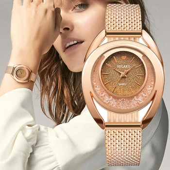 

Women Fashion Wrist Watch Ladies Quartz Wristwatches Rhinestone Clock Gold Large Dial Leather Female Hours Grils