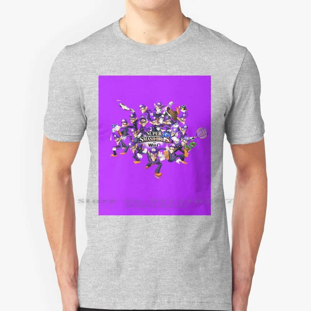 Super Wah Bros. Maglietta 100% Puro Cotone Super Smash Bros Waluigi Wah Nintendo Luigi Wario