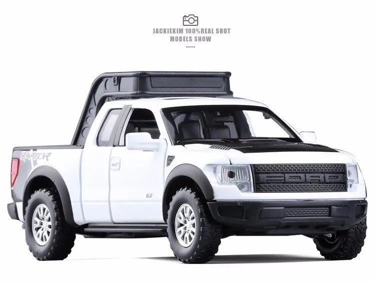 1:32 Ford Raptors F150, модель автомобиля из сплава, игрушка с оттягиванием, флеш и музыка, литье под давлением, металлический пикап, модель, классический американский автомобиль для мальчиков